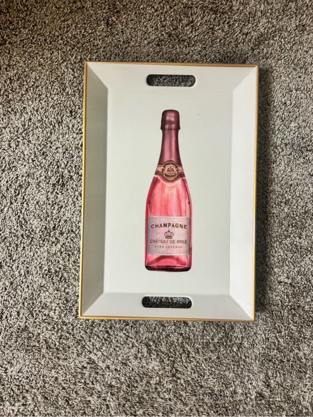 Champagne Bottle Decorative Tray - Pink & White 15.75x10.75